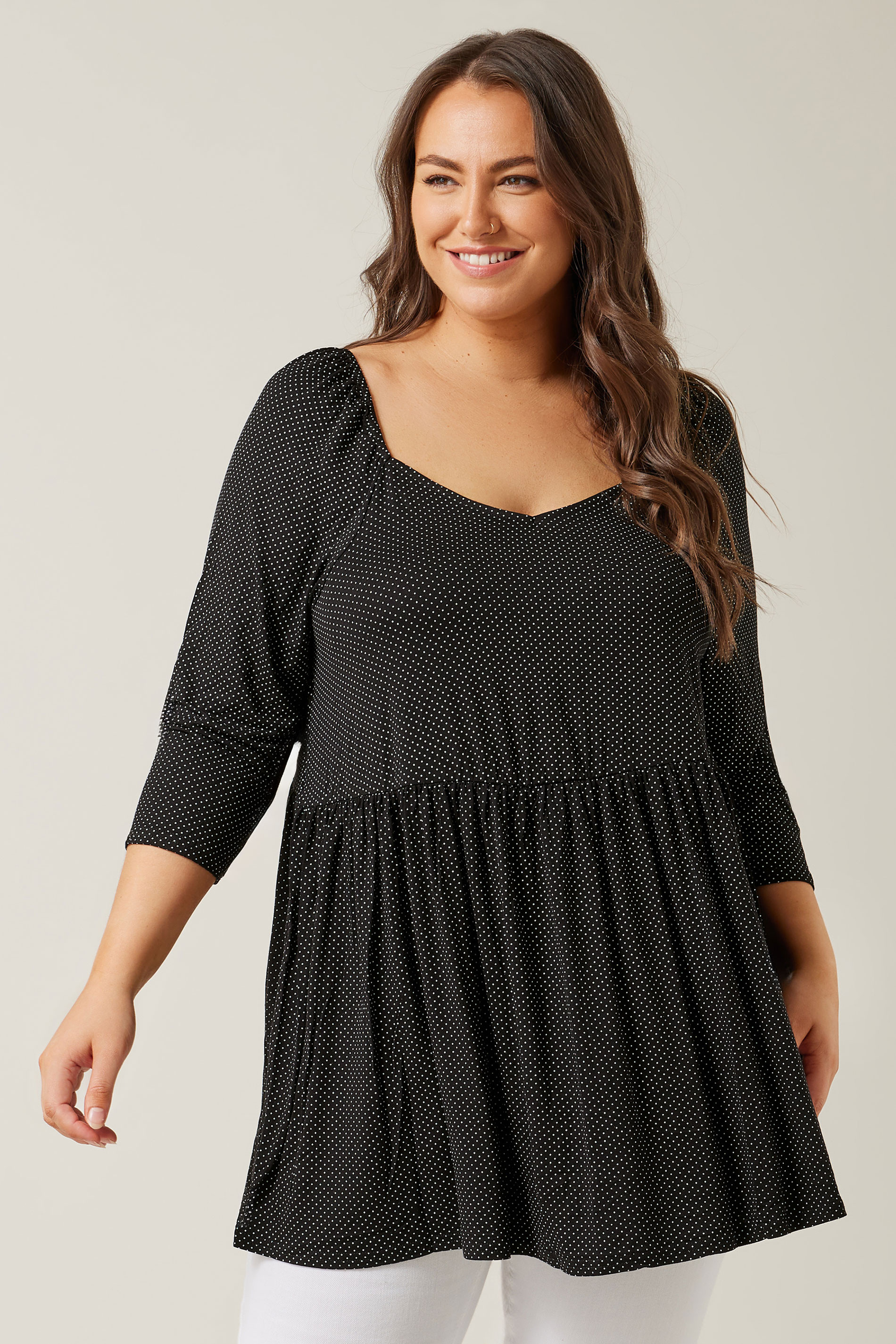 Evans Evans Black Sweetheart Peplum Print Top