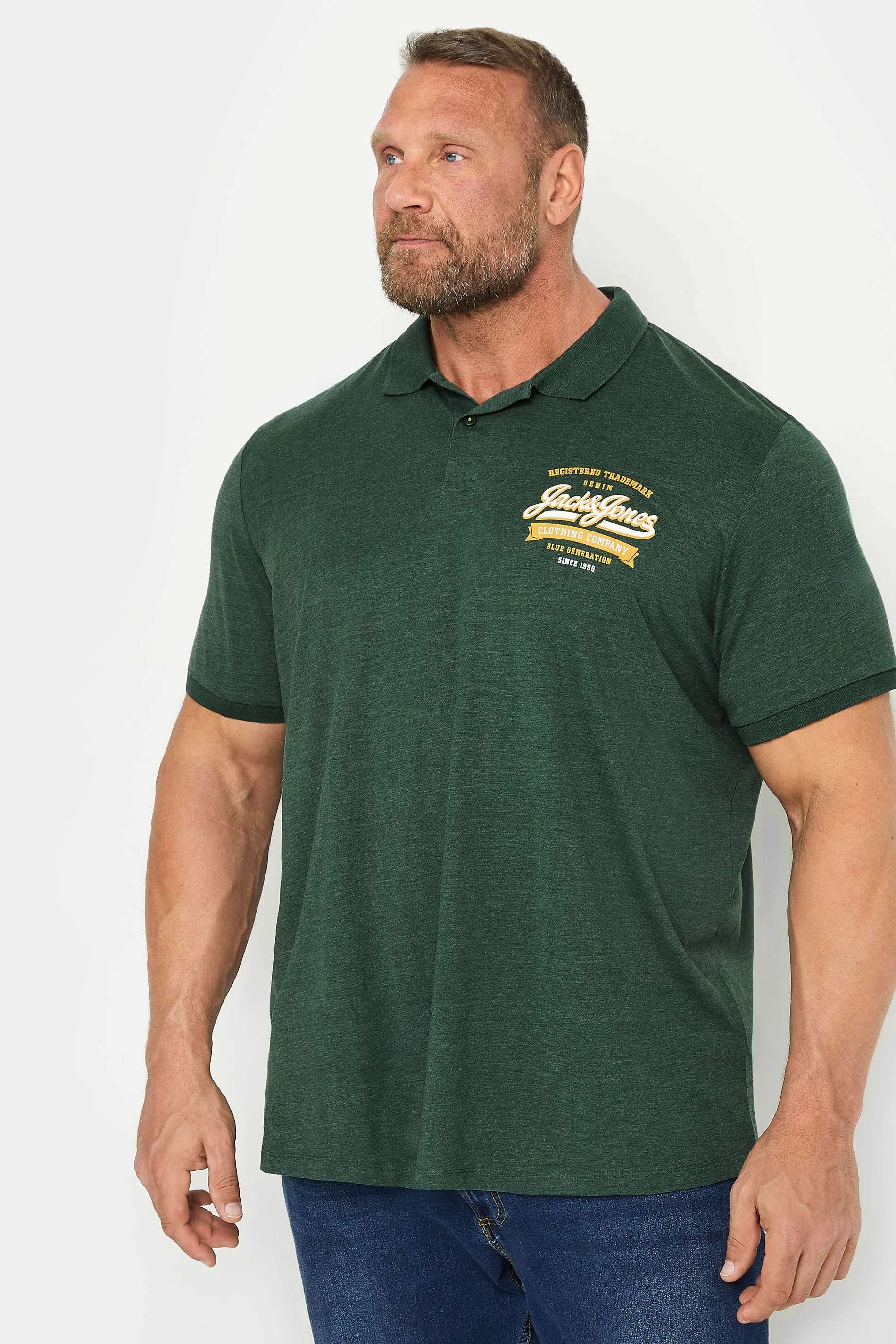 Jack & Jones JACK & JONES Big & Tall Green Logo Short Sleeve Polo Shirt