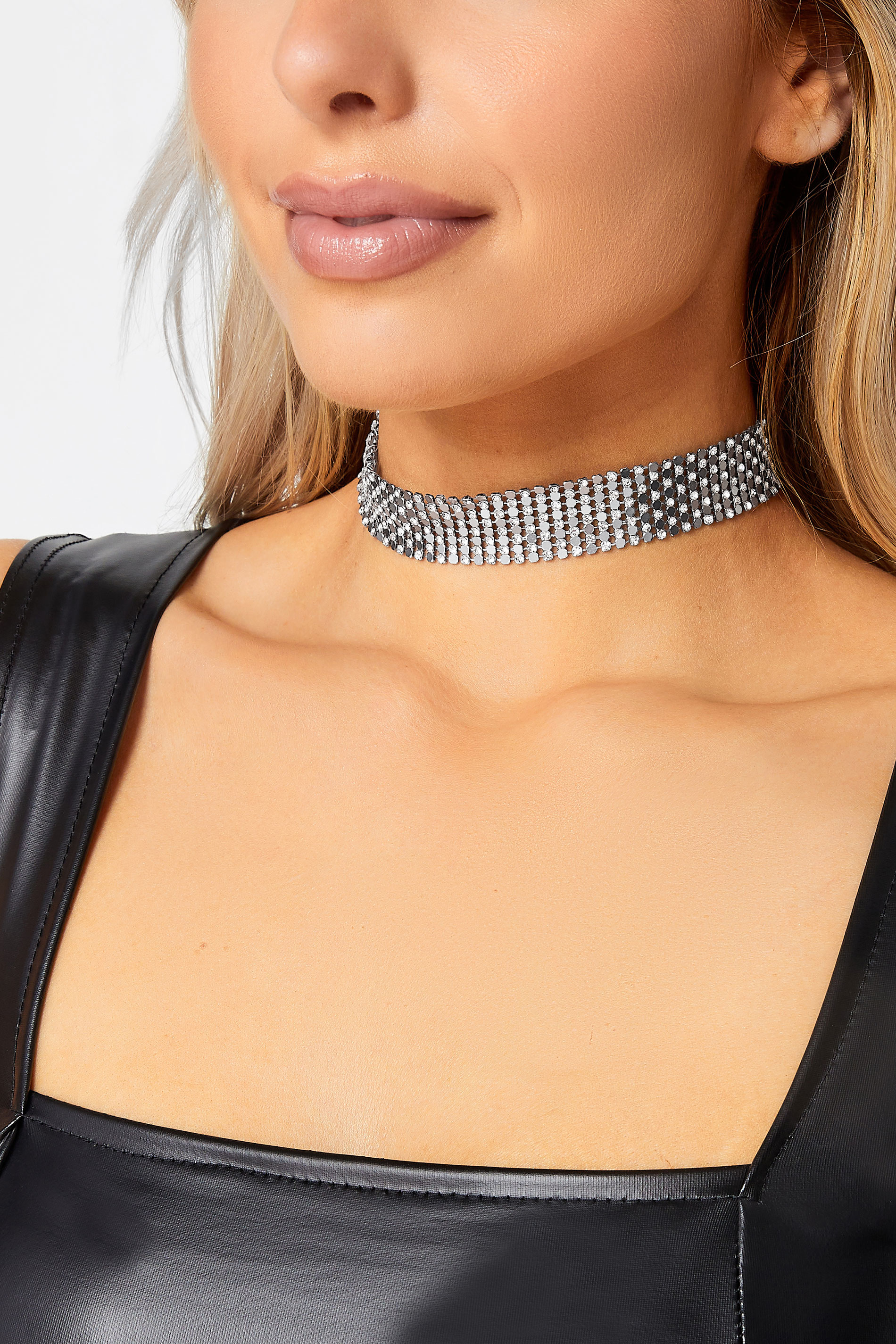 Yours Silver Chain Mail Diamante Choker Necklace