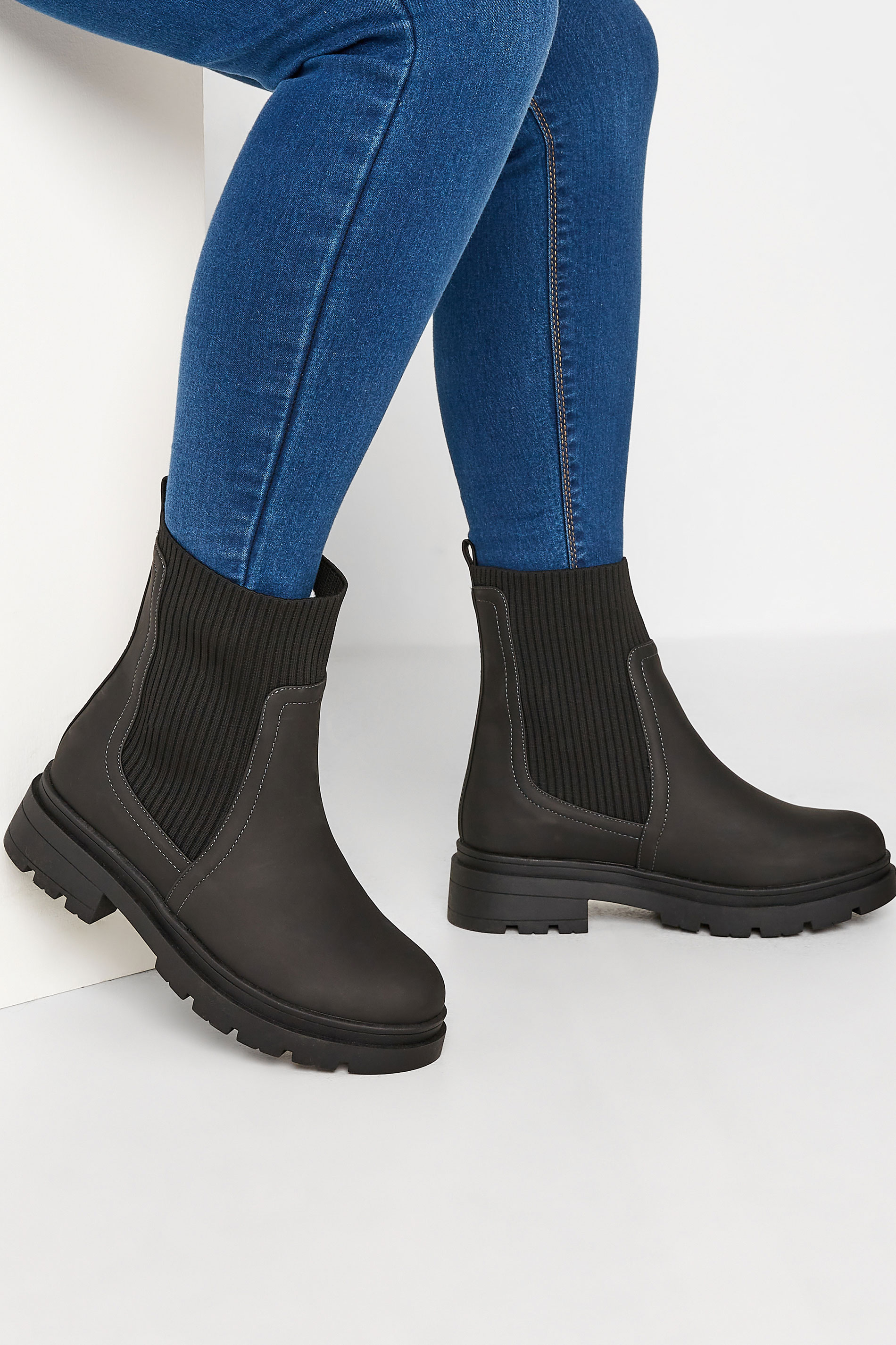 Yours YOURS Curve Black Sock Chelsea Boots In Wide E Fit & Extra Wide EEE Fit