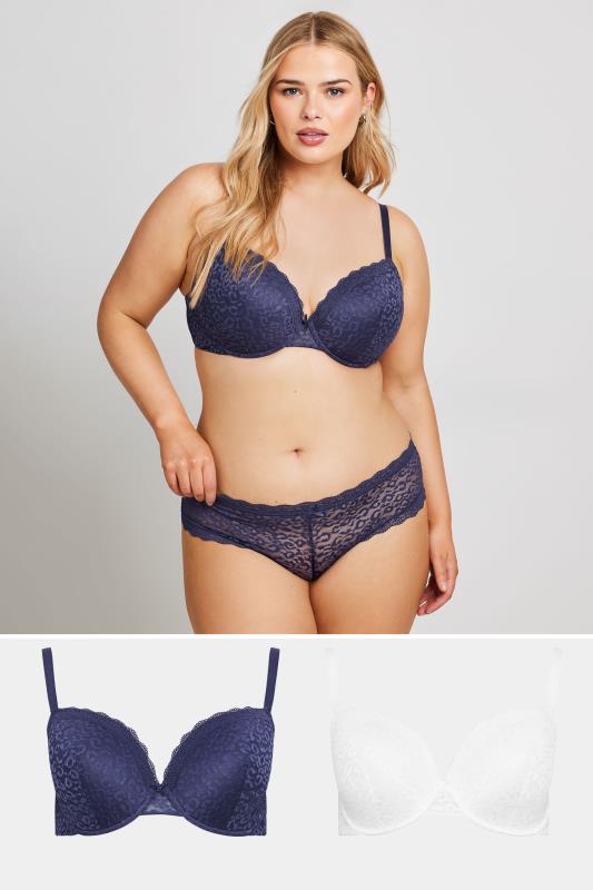 Yours YOURS 2 PACK Blue & White Lace Trim Padded Bras