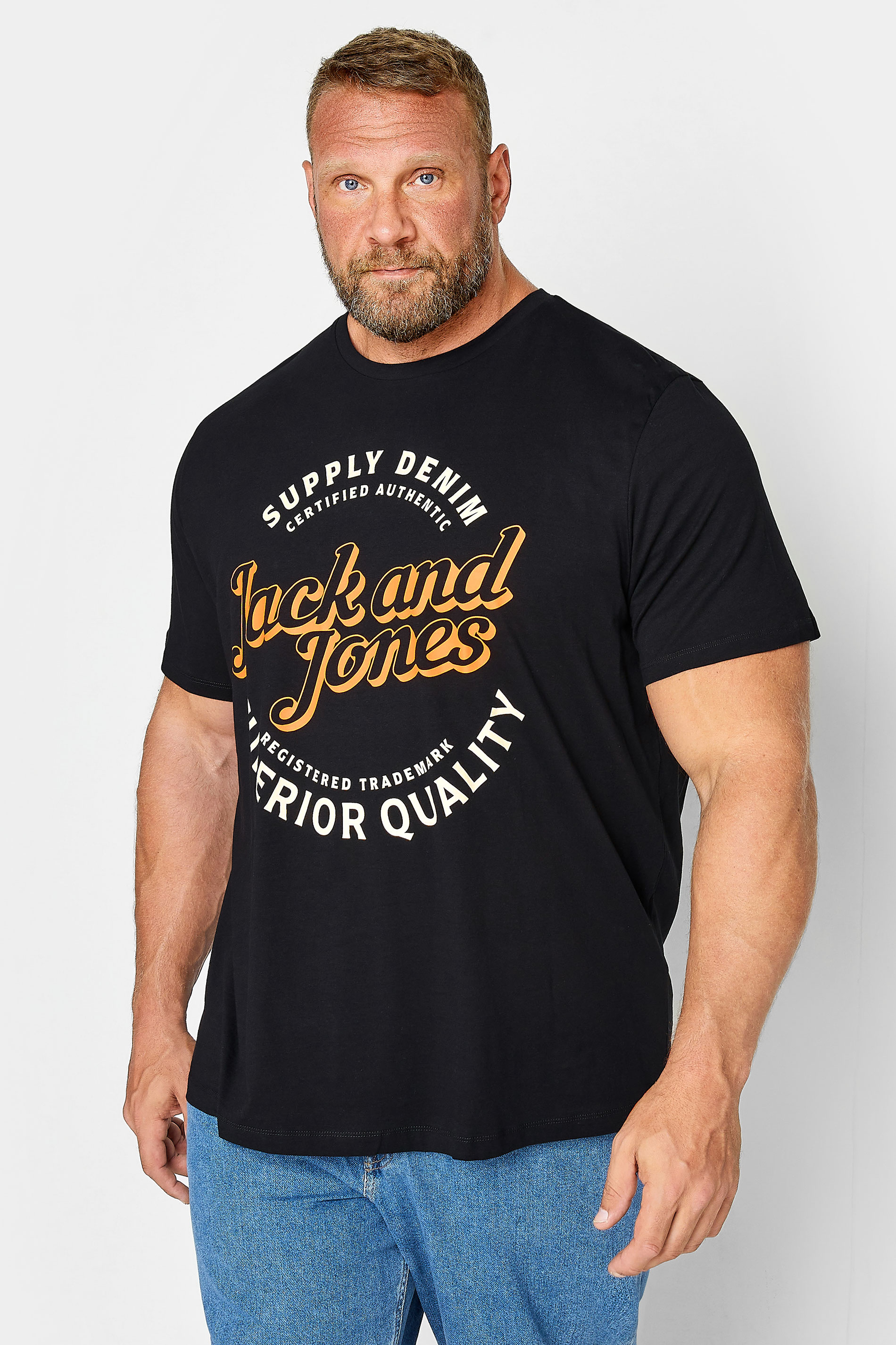 Jack & Jones JACK & JONES Big & Tall Black Logo Short Sleeved T-Shirt