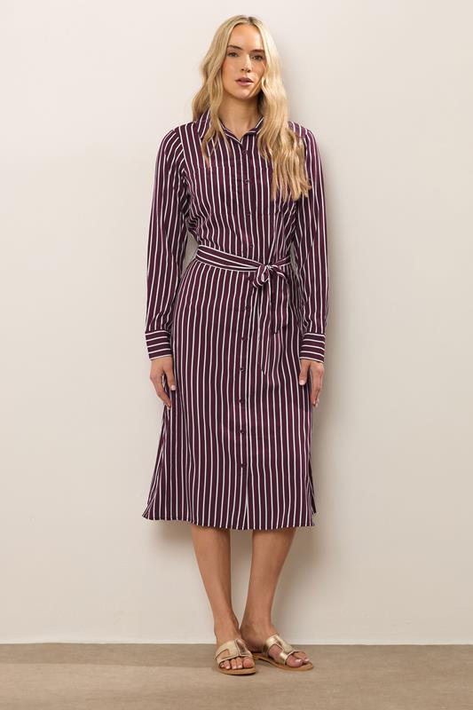 LTS LTS Tall Burgundy Red Striped Long Sleeve Shirt Dress
