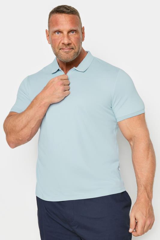 Studio A STUDIO A Big & Tall Blue Zip Neck Polo Shirt