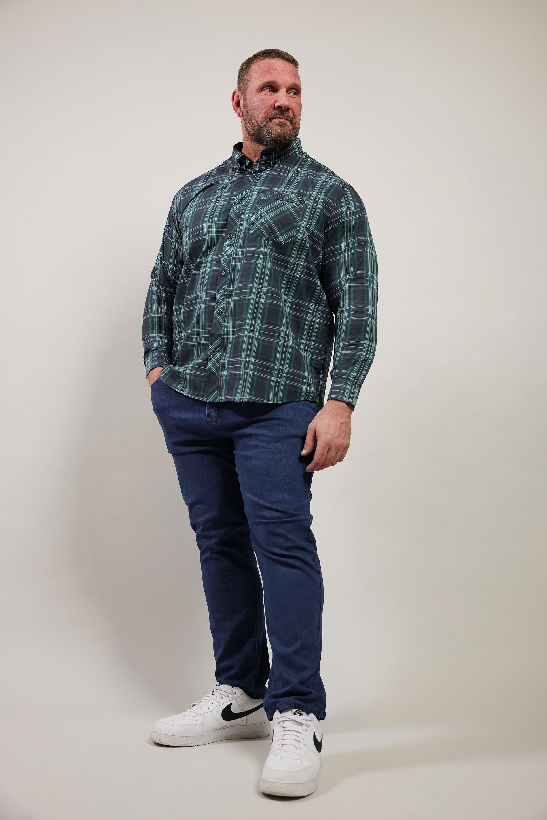 Kam KAM Big & Tall Teal Green Long Sleeve Check Shirt