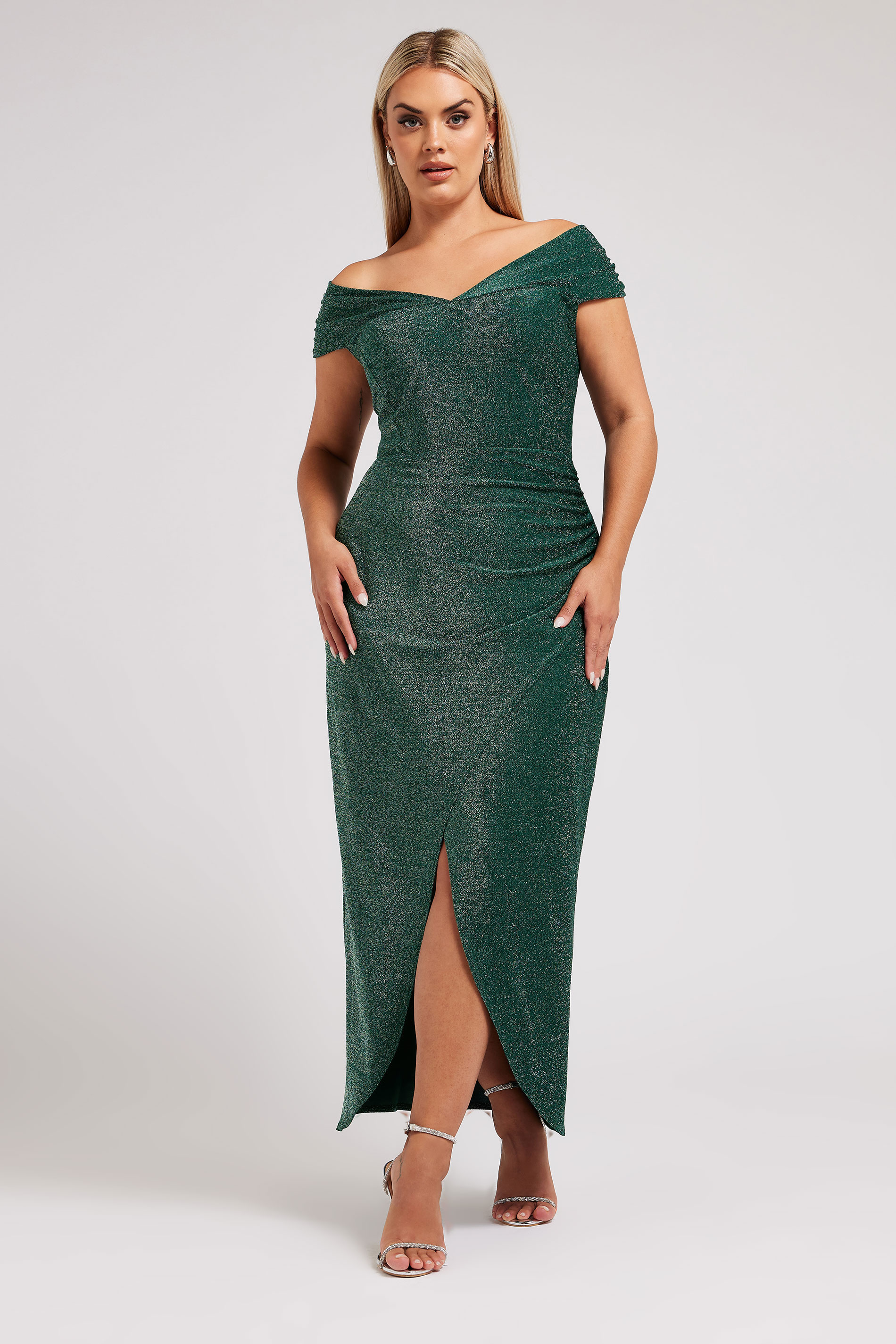 Yours London YOURS LONDON Curve Green Metallic Bardot Maxi Dress