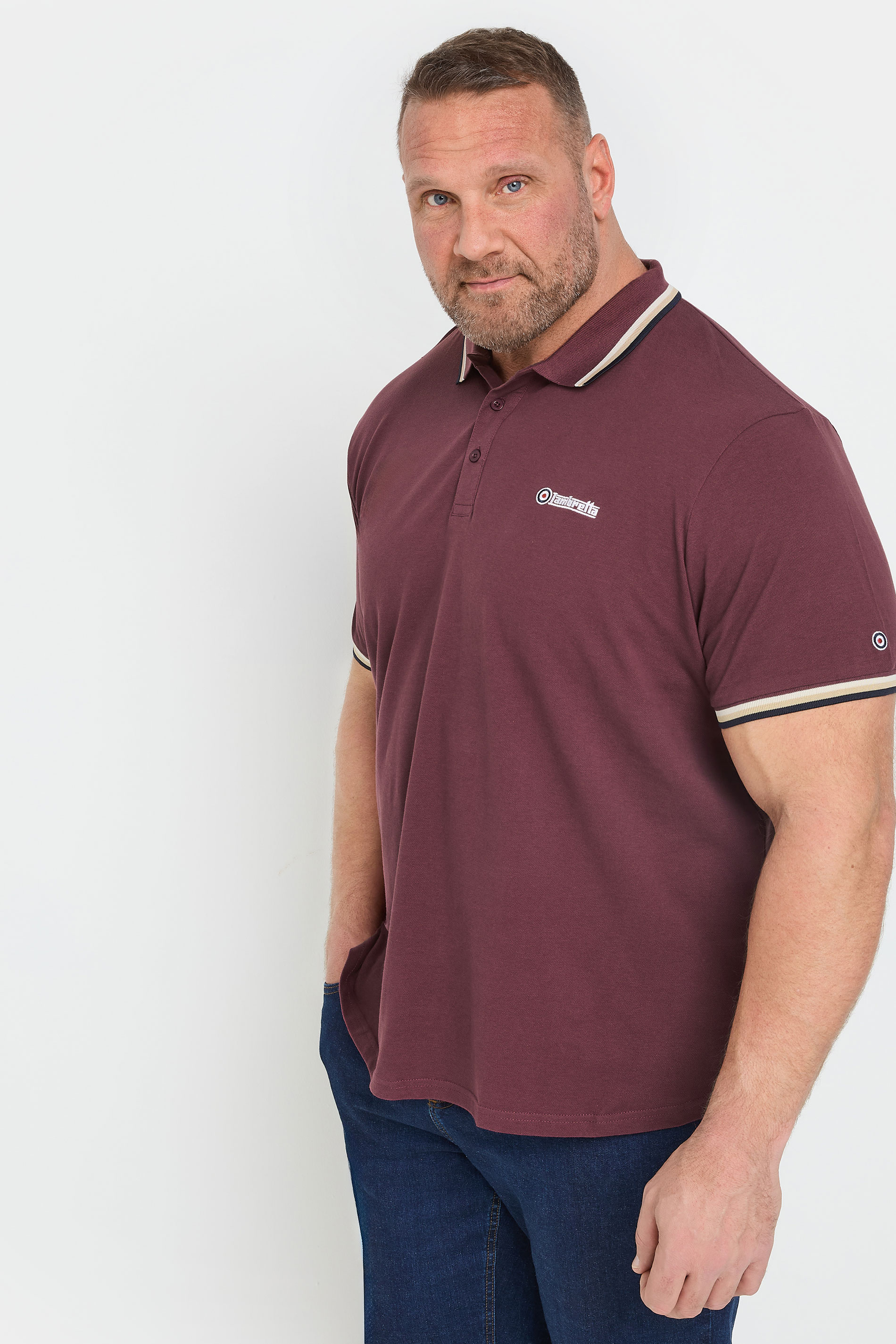 Lambretta LAMBRETTA Big & Tall Burgundy Red Tipped Polo Shirt