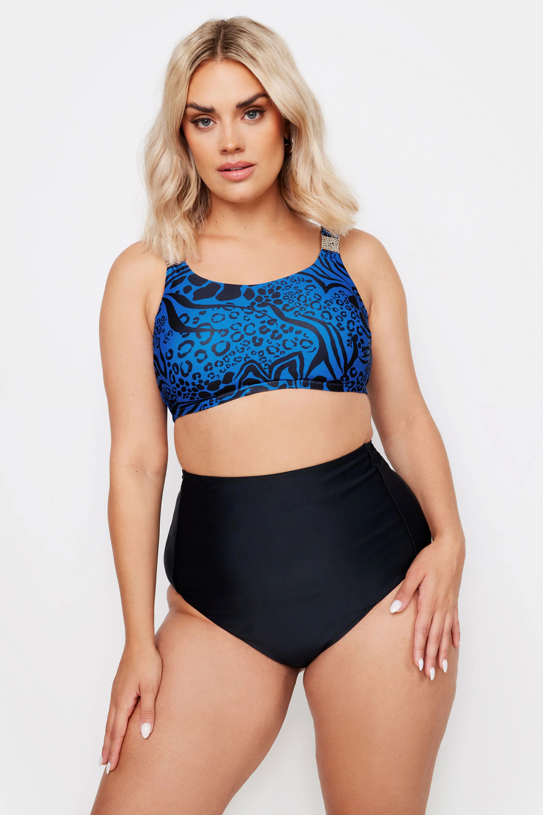 Yours YOURS Curve Cobalt Blue Mixed Animal Print Bikini Top