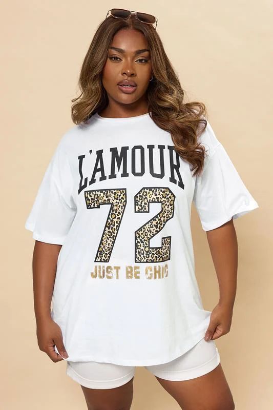 Yours YOURS Curve White 'L'Amour' Slogan T-Shirt