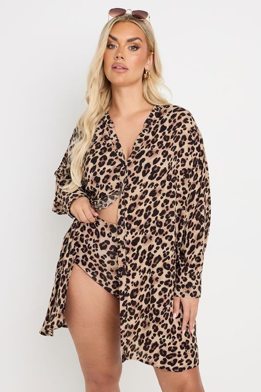 Yours YOURS Curve Brown Leopard Print Beach Shirt