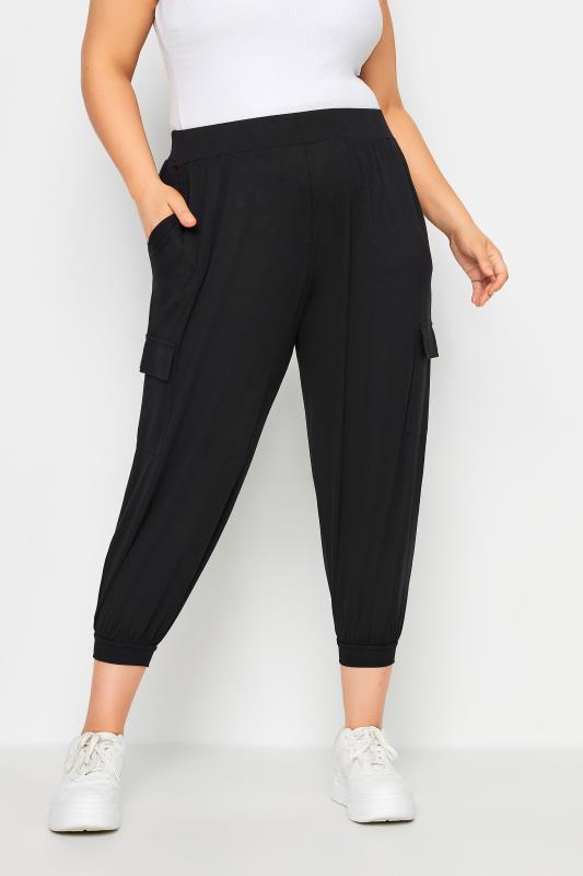 Yours YOURS Curve Black Cropped Cargo Harem Trousers