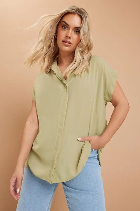 Yours YOURS Curve Stone Brown Short Sleeve Shirt