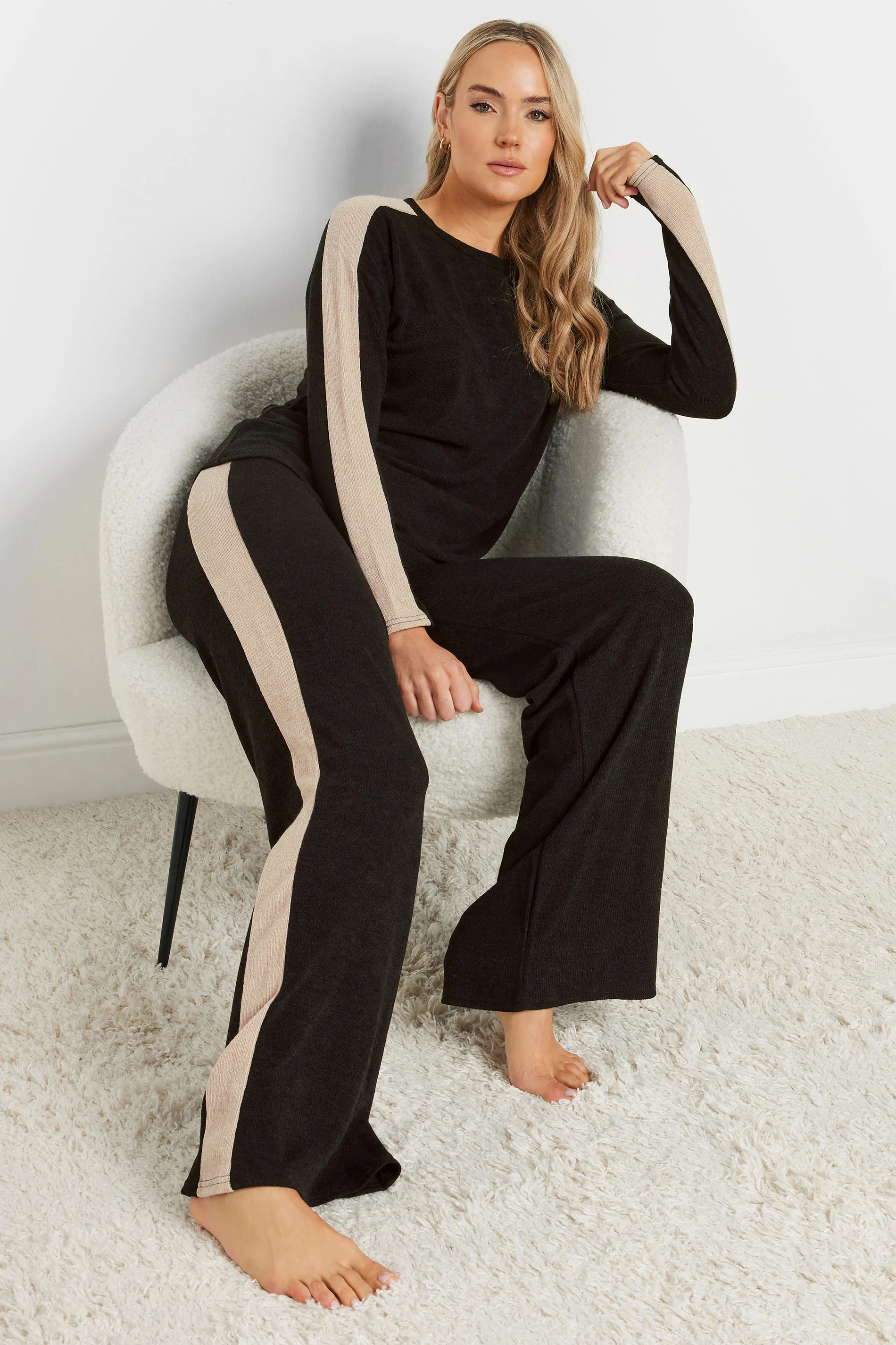 LTS LTS Tall Black Soft Touch Side Stripe Wide Leg Trousers