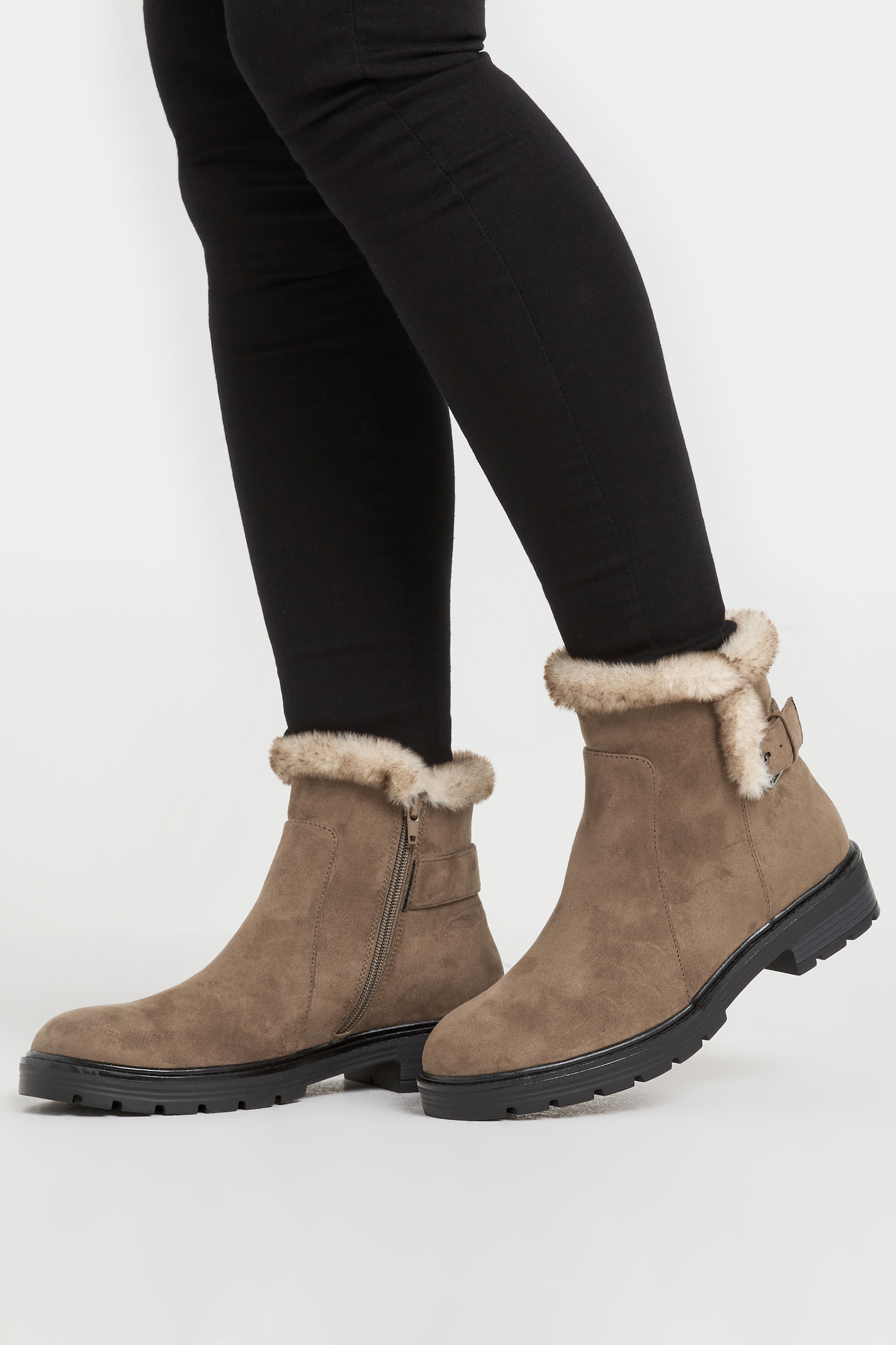 LTS LTS Brown Faux Fur Lined Biker Boots In Standard Fit