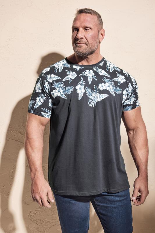 BadRhino BadRhino Big & Tall Black Floral Border Print Short Sleeve T-Shirt