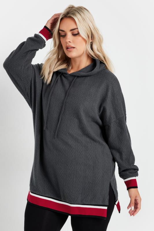 Yours YOURS Curve Grey Contrast Trim Hoodie