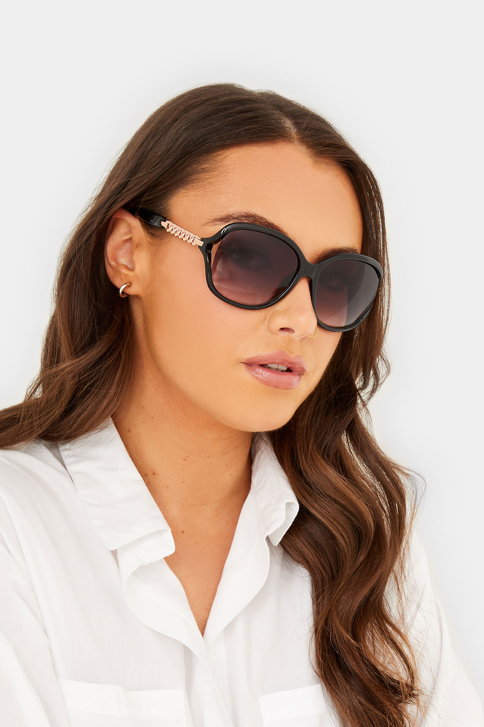 Yours Black Oversized Chain Detail Sunglasses