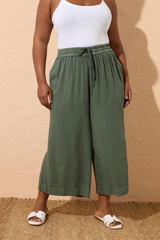 Yours YOURS Curve Khaki Green Chambray Culottes