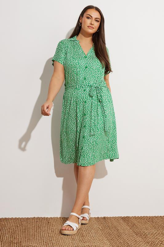 Yours YOURS Curve Green Ditsy Floral Print Dress