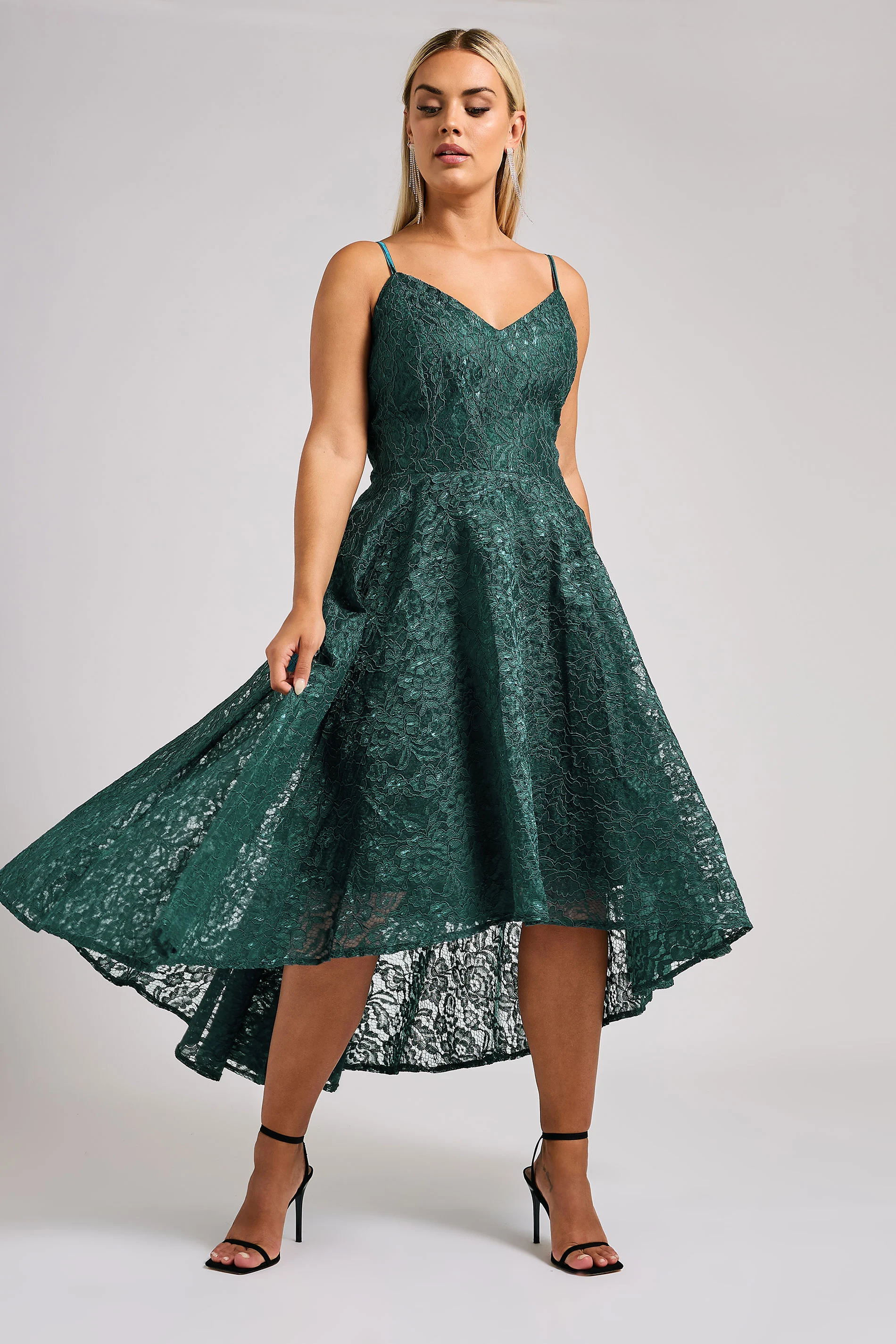 Yours London YOURS LONDON Curve Emerald Green Lace Midi Prom Dress