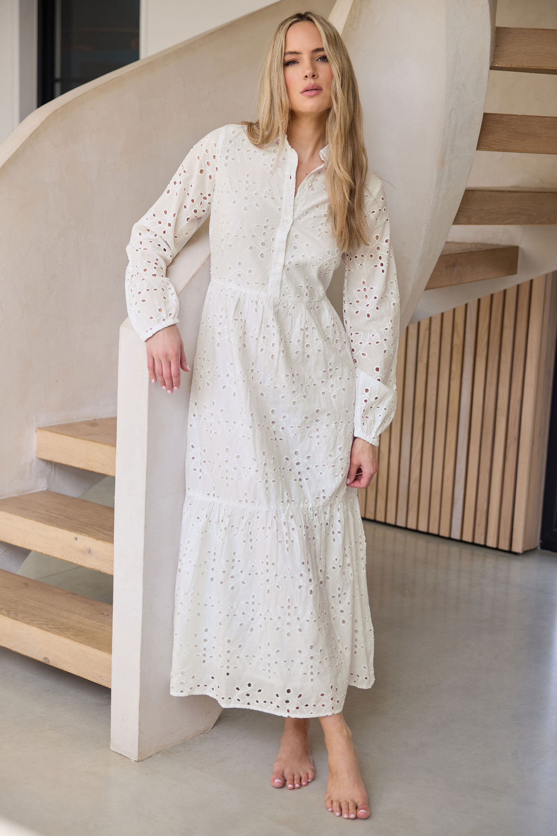 LTS LTS Tall White Broderie Anglaise Maxi Shirt Dress