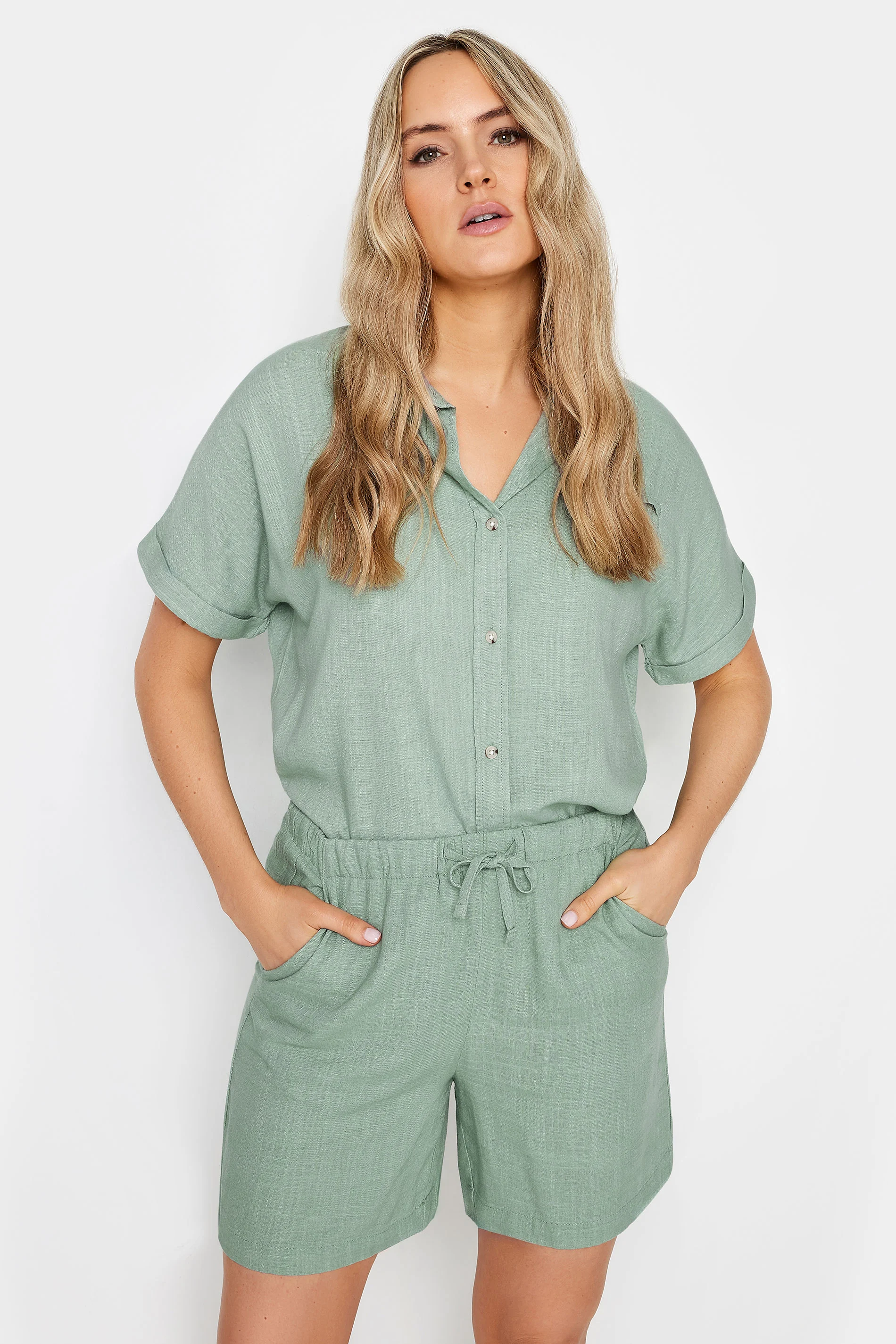LTS LTS Tall Sage Green Linen Tie Waist Shorts