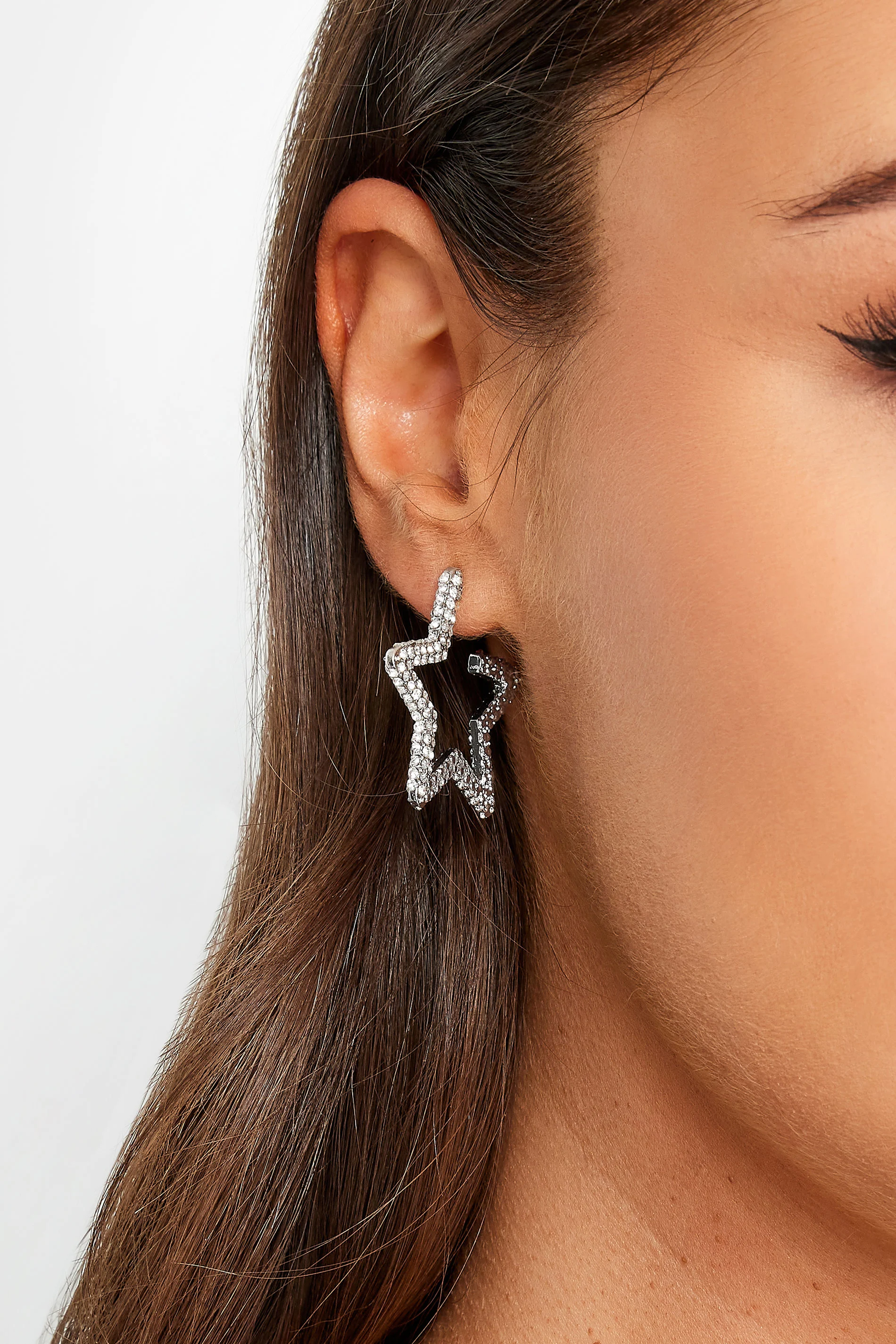 Yours Silver Tone Diamante Star Hoop Earrings