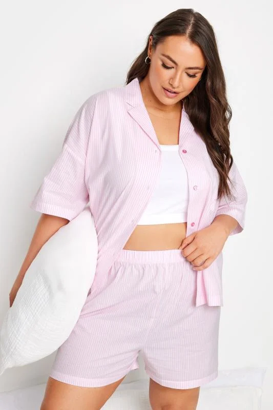 Yours YOURS Curve Pink Stripe Pyjama Shorts