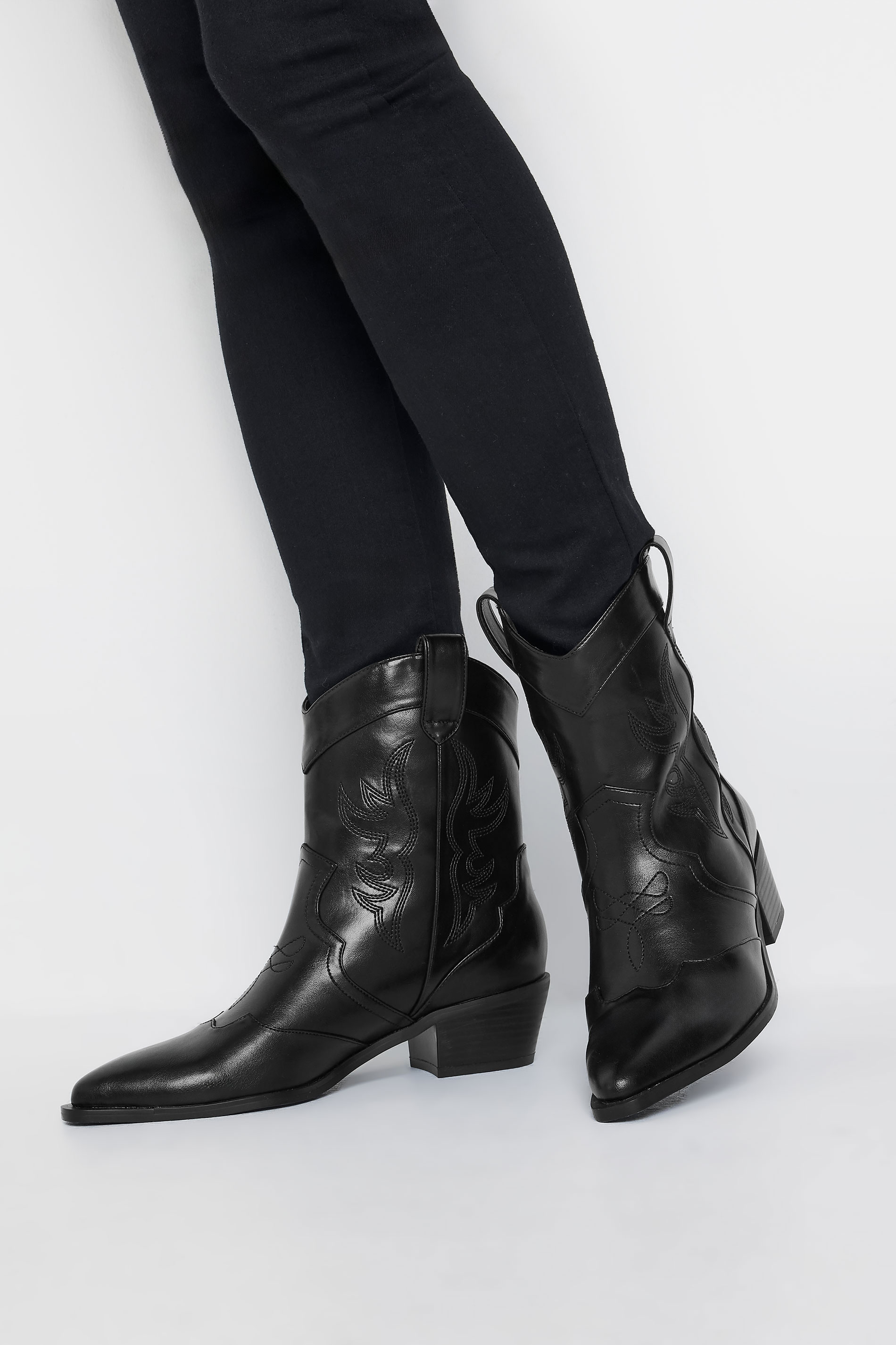 LTS LTS Black Faux Leather Cowboy Boot In Standard Fit