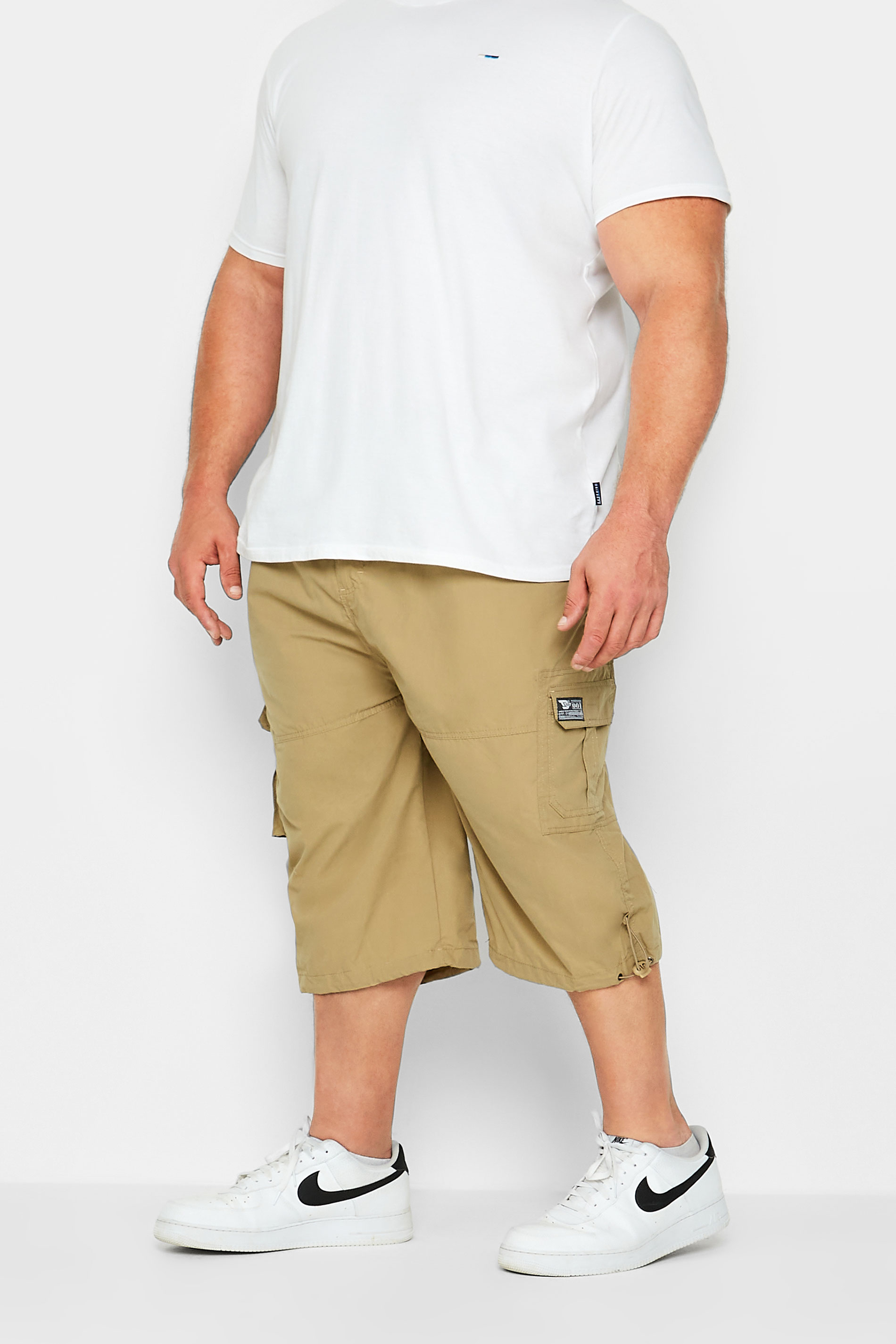 D555 D555 Big & Tall Beige Brown Leg Pocket Cargo Shorts
