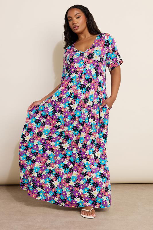 Yours YOURS Curve Purple & Pink Floral Print Maxi Dress