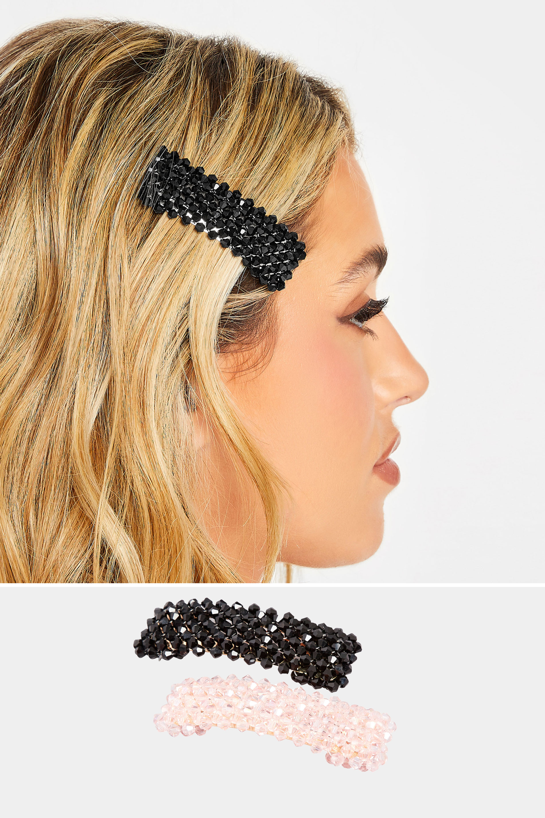 Yours 2 PACK Black & Pink Cluster Crystal Hair Clips