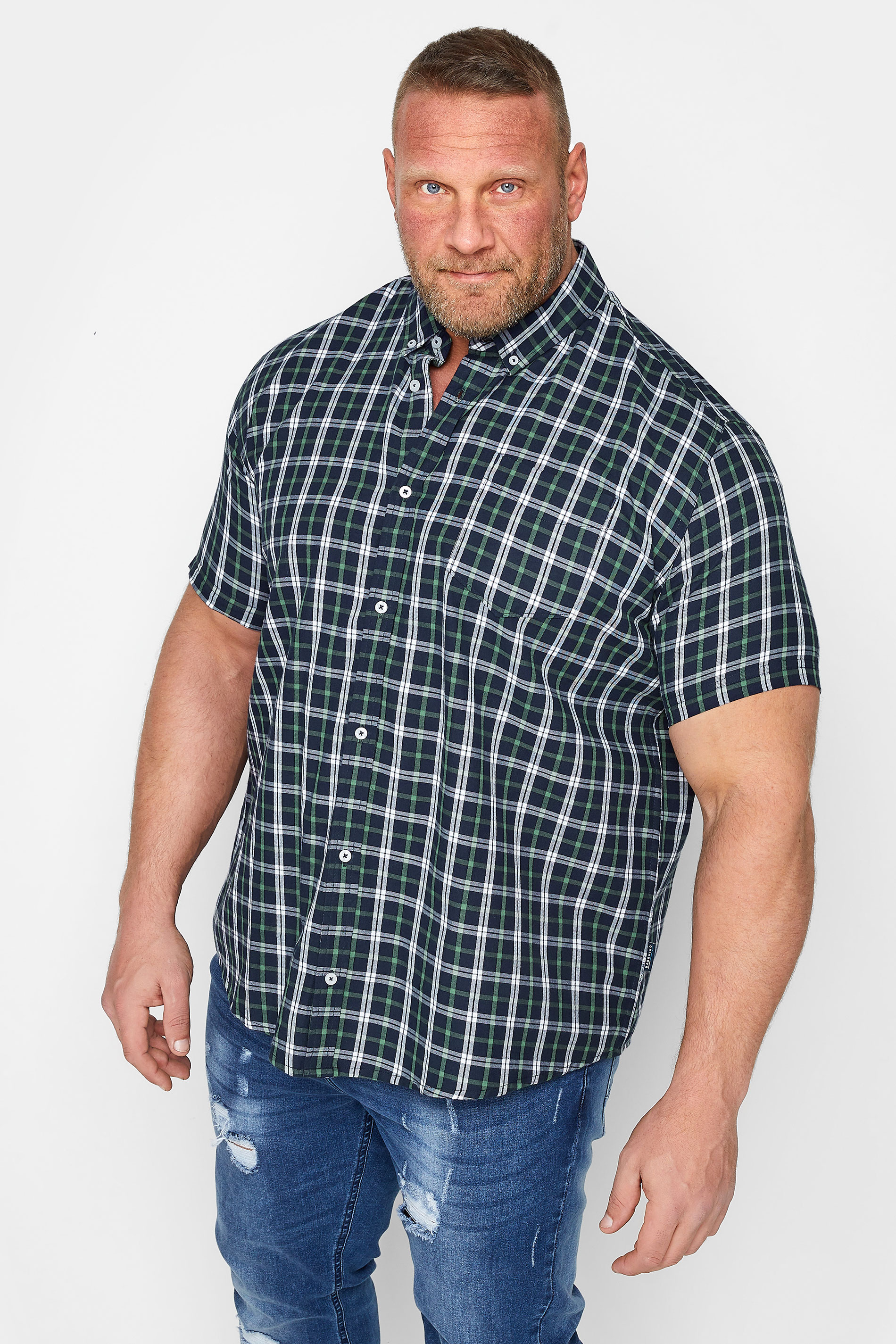 BadRhino BadRhino Big & Tall Navy Blue Short Sleeve Check Shirt