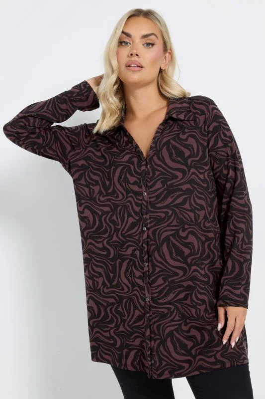 Yours YOURS Curve Brown Abstract Print Jersey Shirt