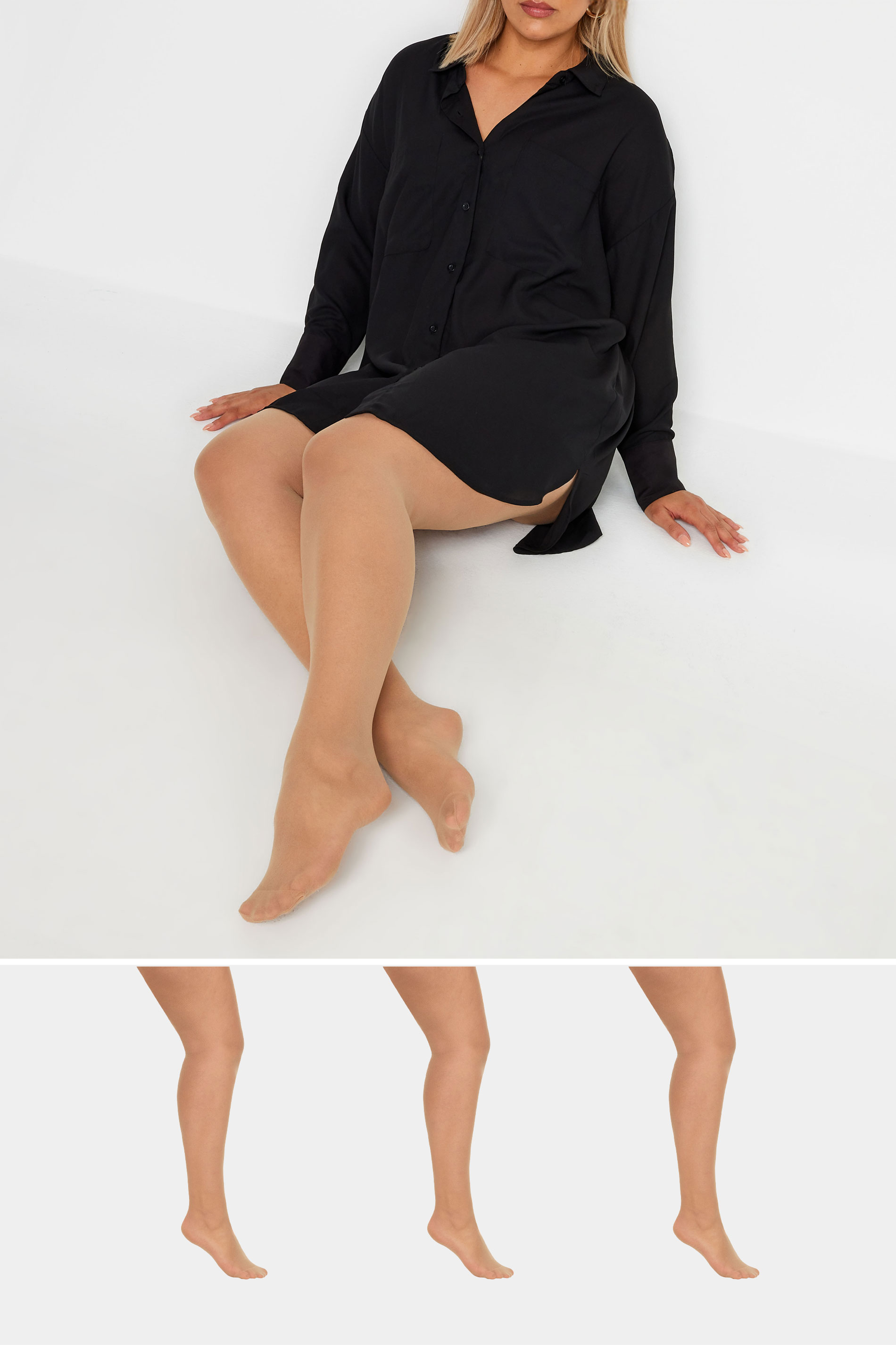 YOURS FOR GOOD YOURS FOR GOOD 3 PACK Natural 15 Denier Ladder Resist Tights