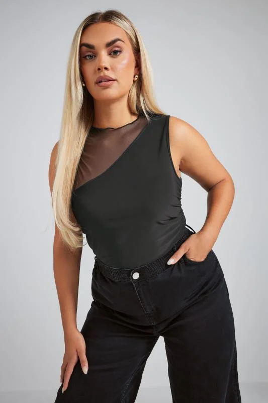 Limited Collection LIMITED COLLECTION Curve Black Asymmetric Mesh Bodysuit