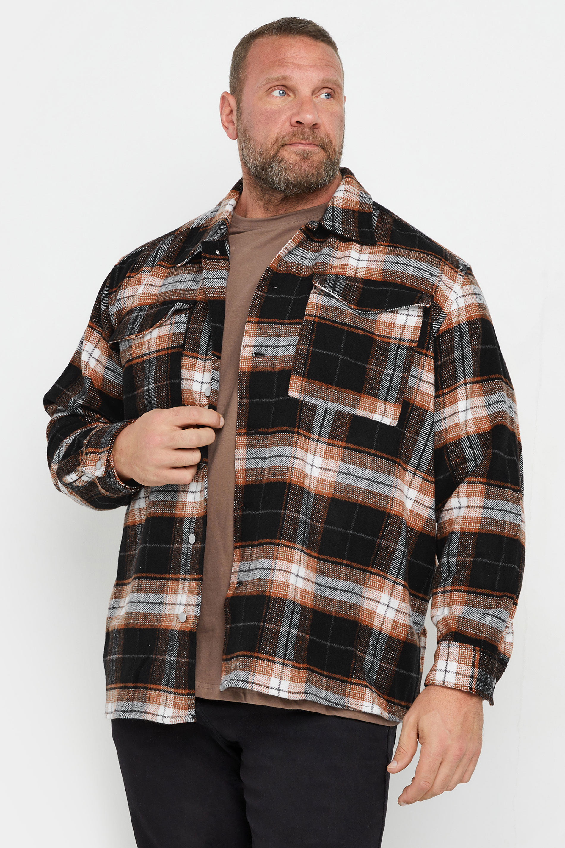 Jack & Jones JACK & JONES Big & Tall Black & Brown Check Overshirt