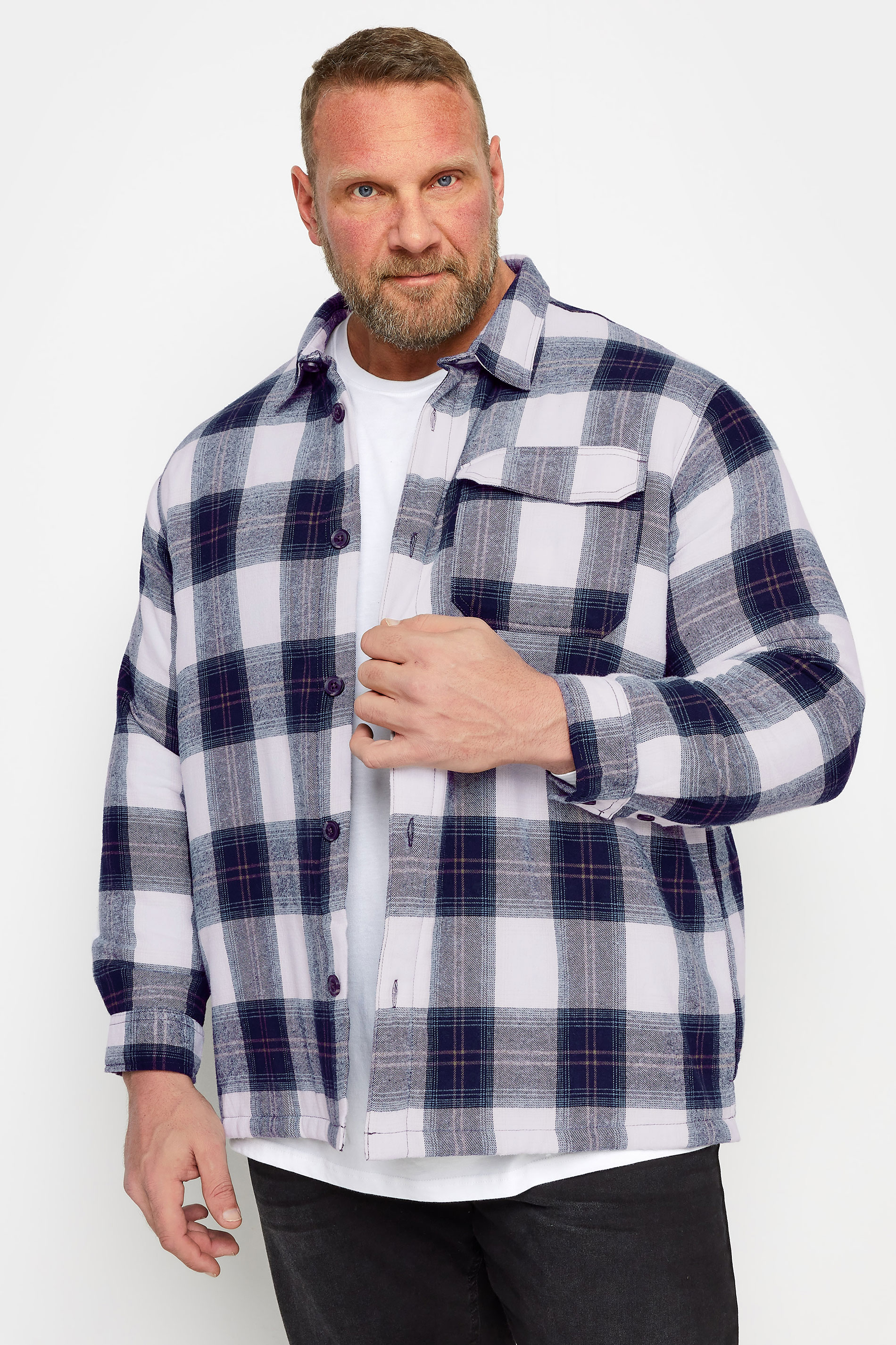 BadRhino BadRhino Big & Tall Navy Blue Checked Overshirt