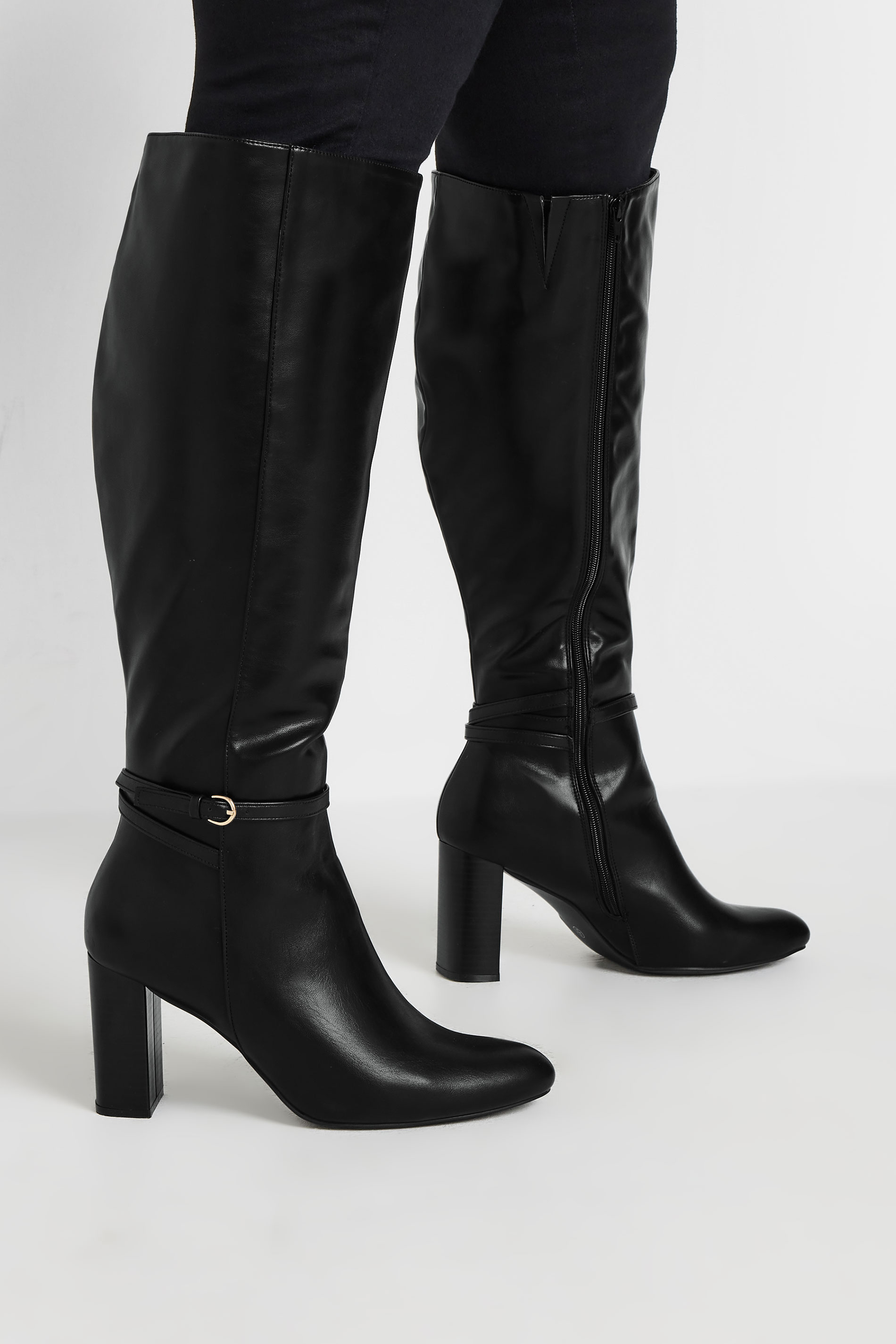 Yours Black Heeled Knee High Boot In Wide E Fit & Extra Wide EEE Fit