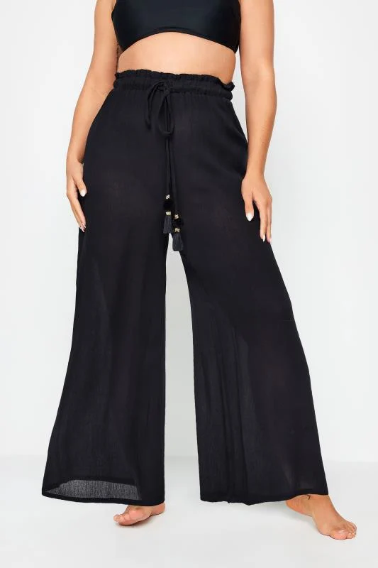 Yours YOURS Curve Black Wide Leg Beach Trousers