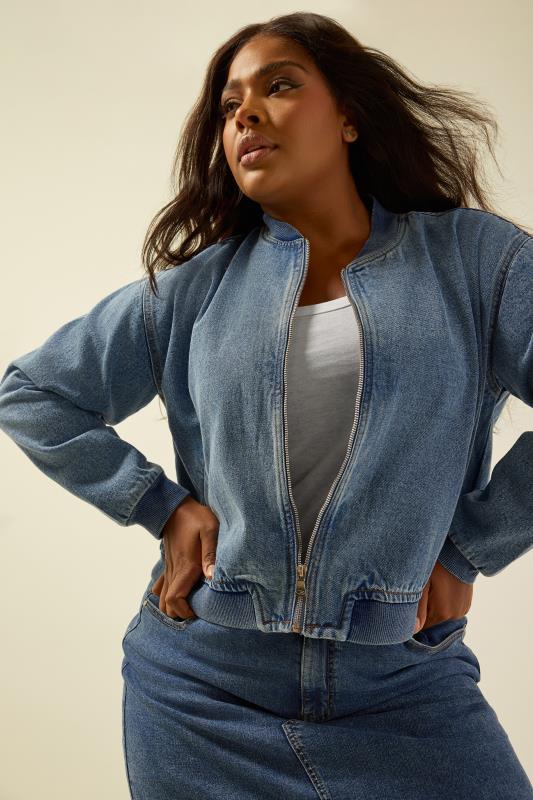 Yours YOURS Curve Blue Denim Bomber Jacket