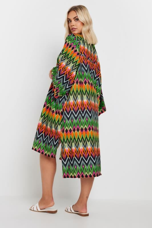Yours YOURS Curve Green Zig Zag Print Beach Kimono