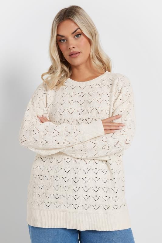 Yours YOURS Curve White Crochet Chenille Jumper