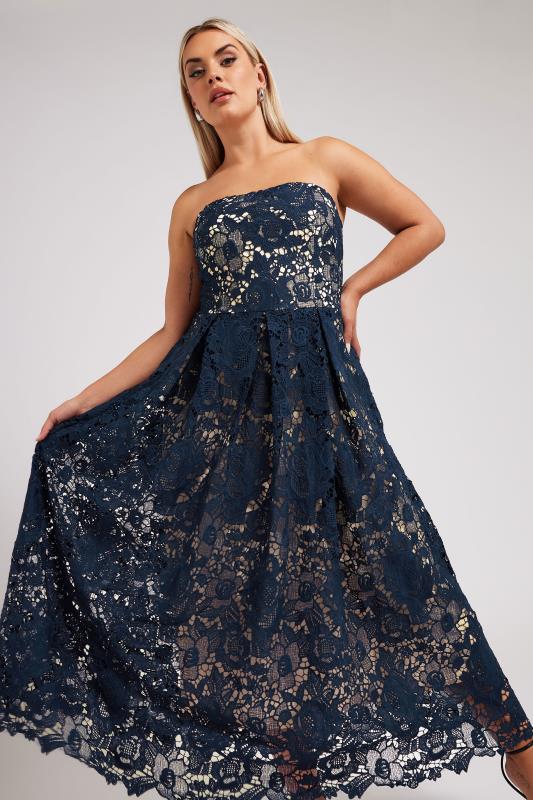 Yours London YOURS LONDON Curve Navy Blue Sleeveless Premium Lace Maxi Dress