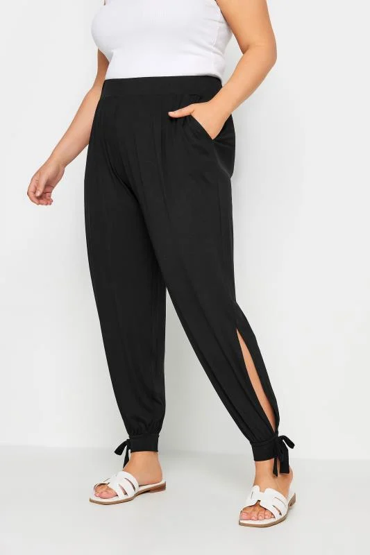 Yours YOURS Curve Black Tie Detail Harem Joggers