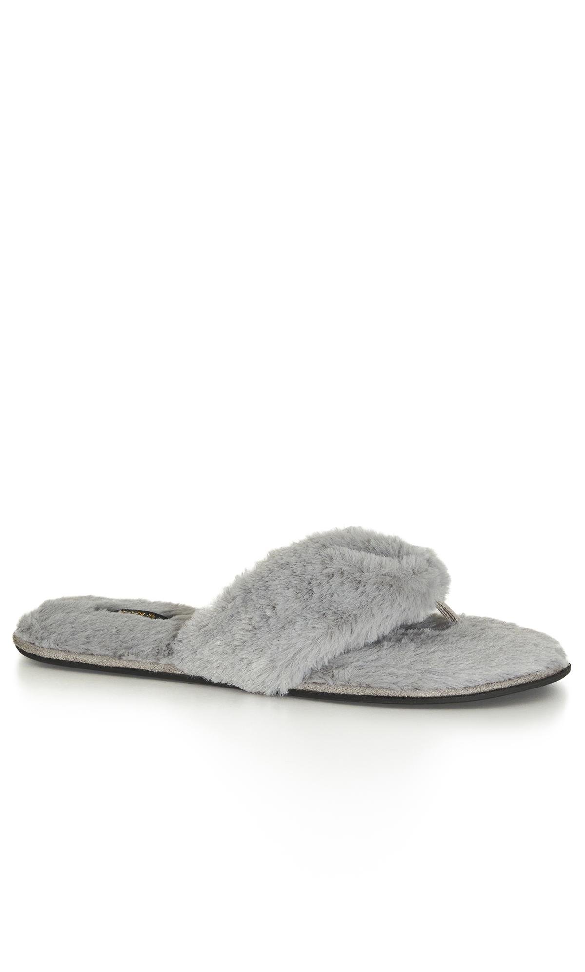 Evans Evans Grey Faux Fur Flip Flop Slipper