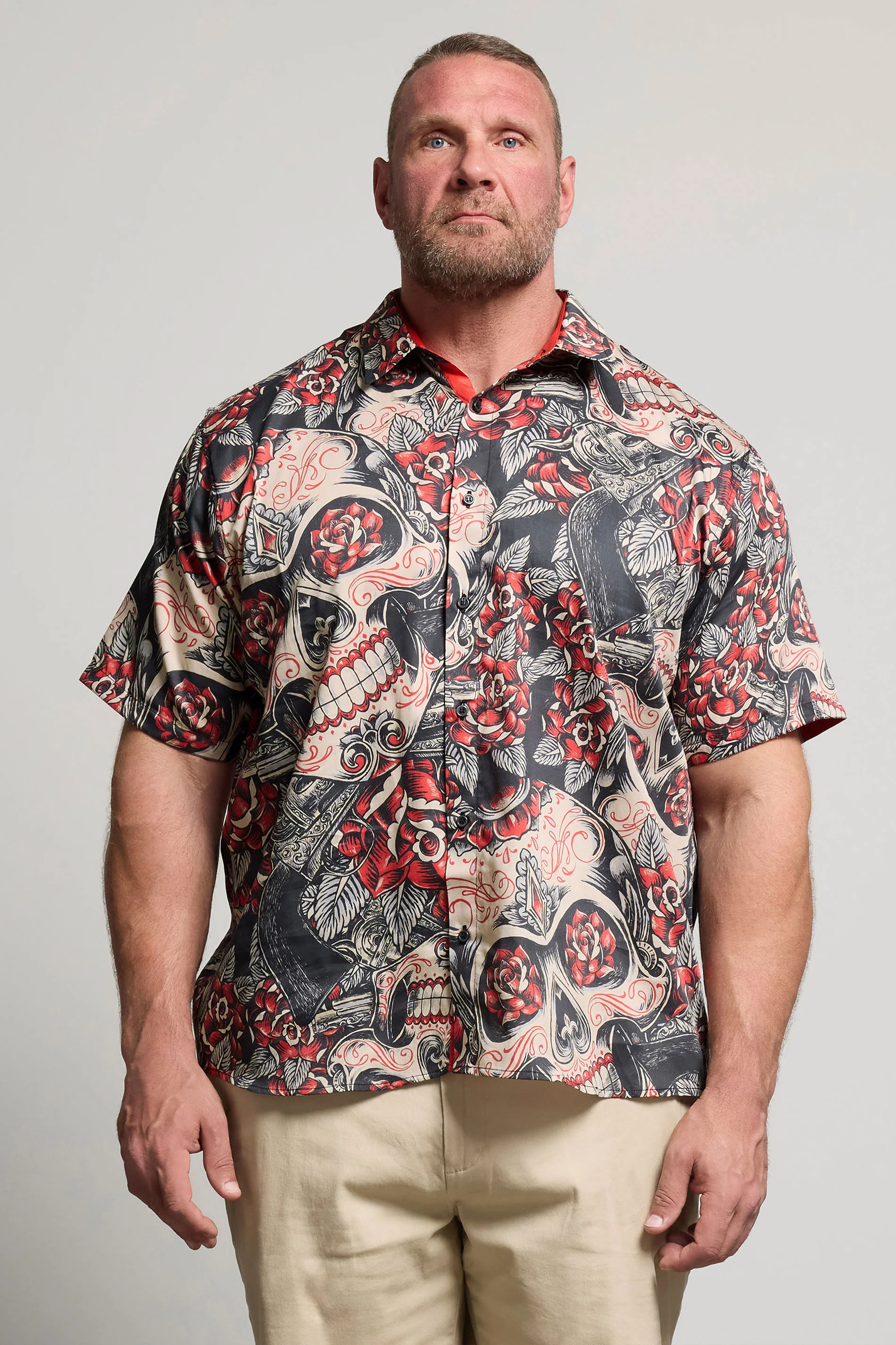 Kam KAM Big & Tall Black Skull & Roses Print Shirt
