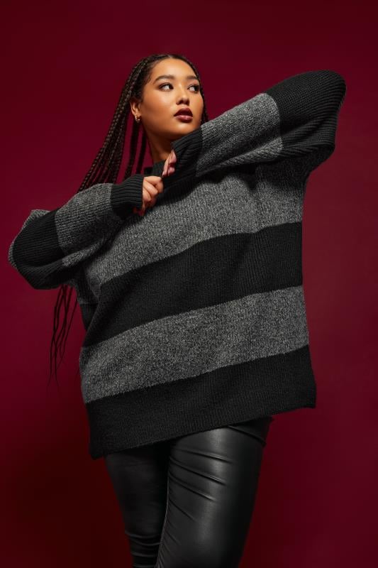 Yours YOURS Curve Grey Stripe Knitted Jumper