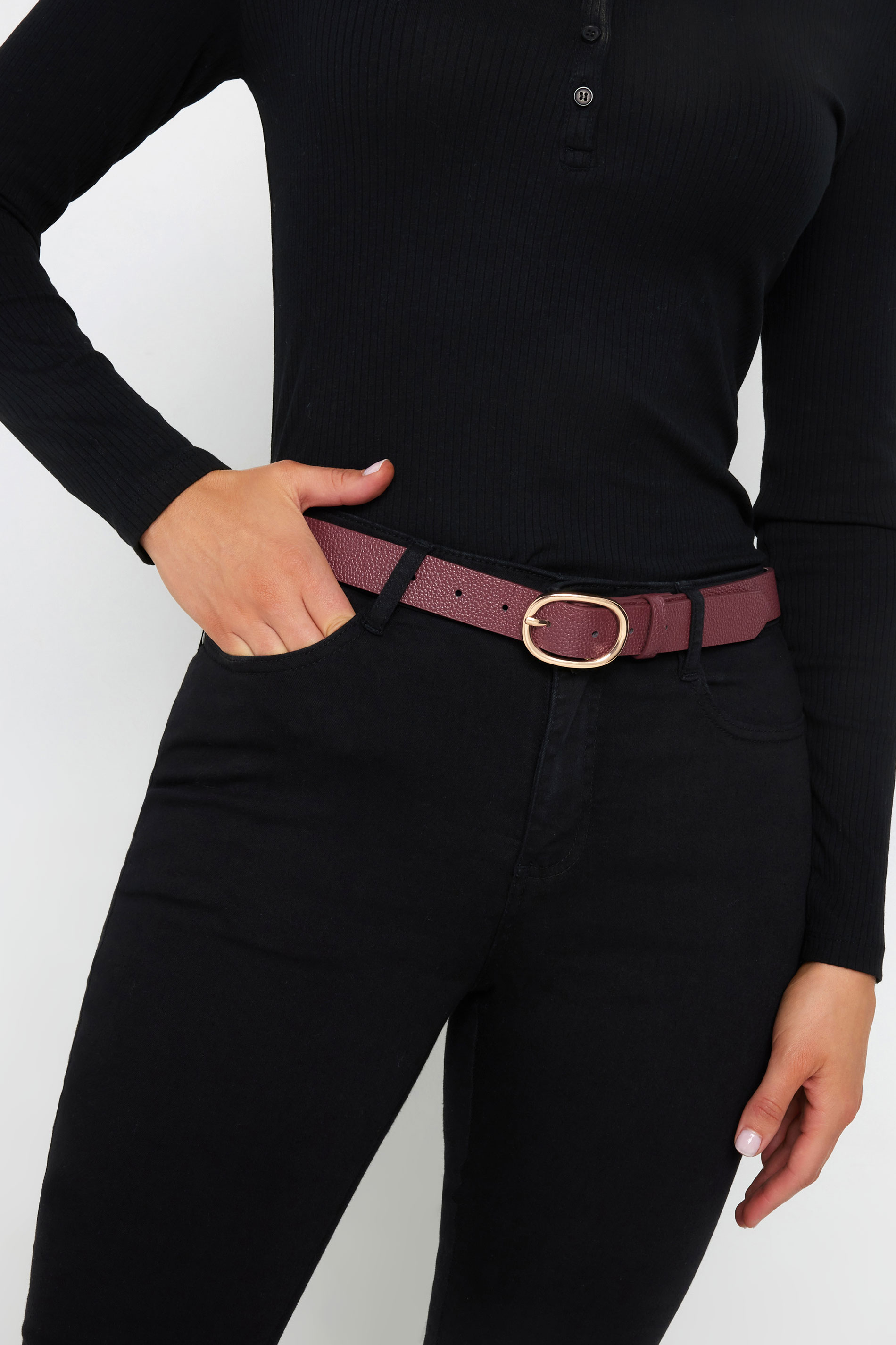 LTS LTS Burgundy Red Oval Buckle Belt