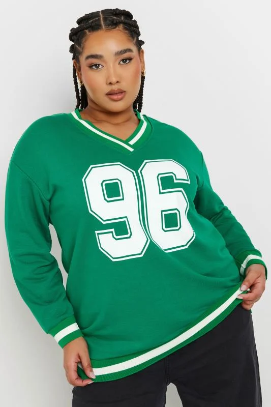 Yours YOURS Curve Green '96' Varsity Sweatshirt